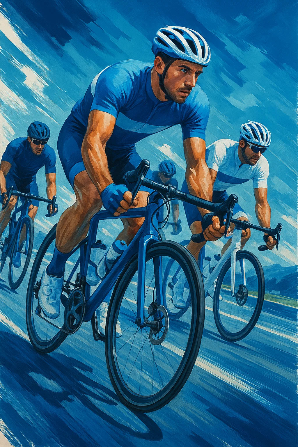Group of cyclists racing on an open road in a professional competition, streamable with IPTV Smarters Pro