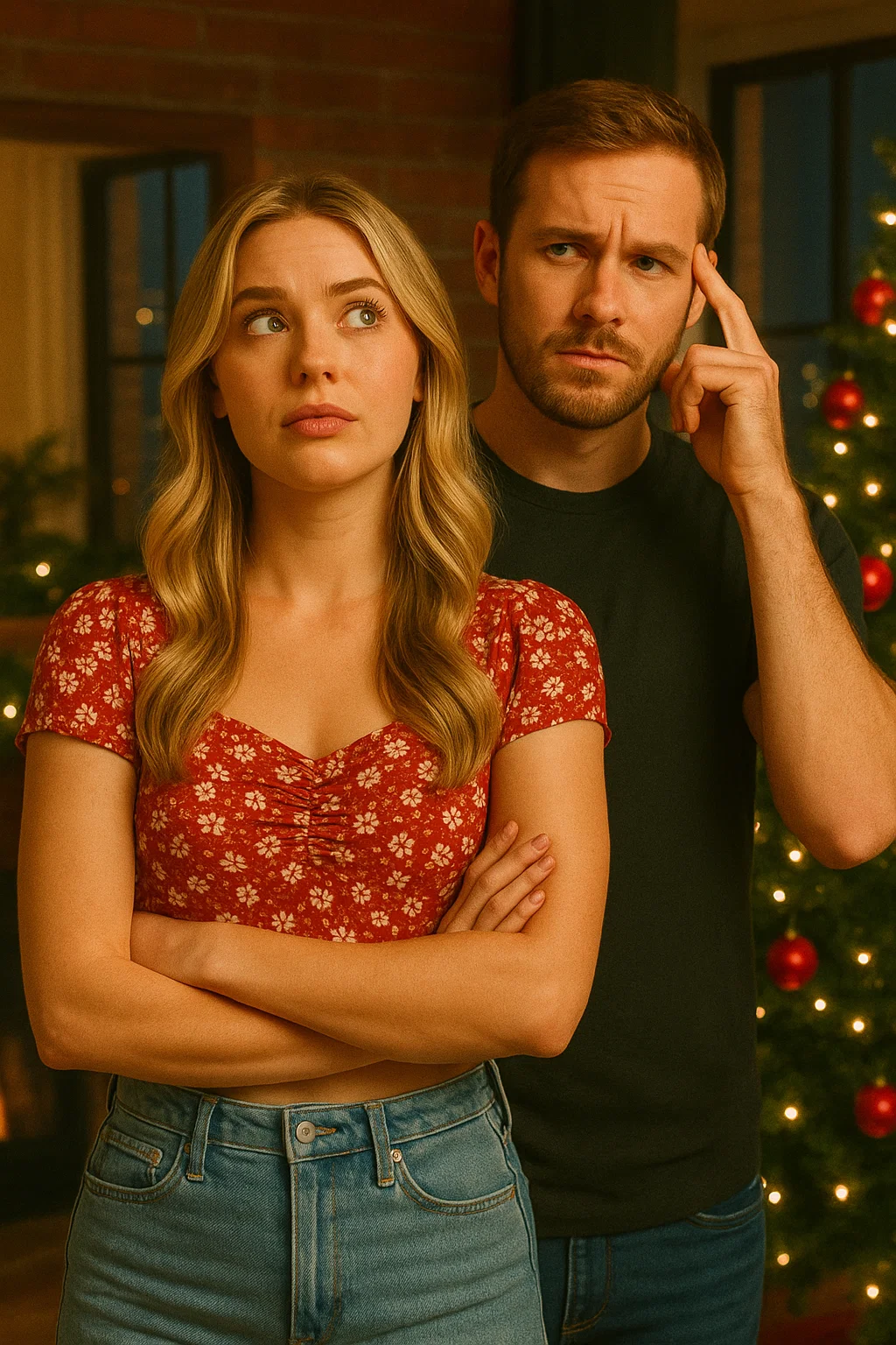 Romantic holiday couple in a cozy Christmas setting – stream feel-good movies on IPTV Smarters Pro