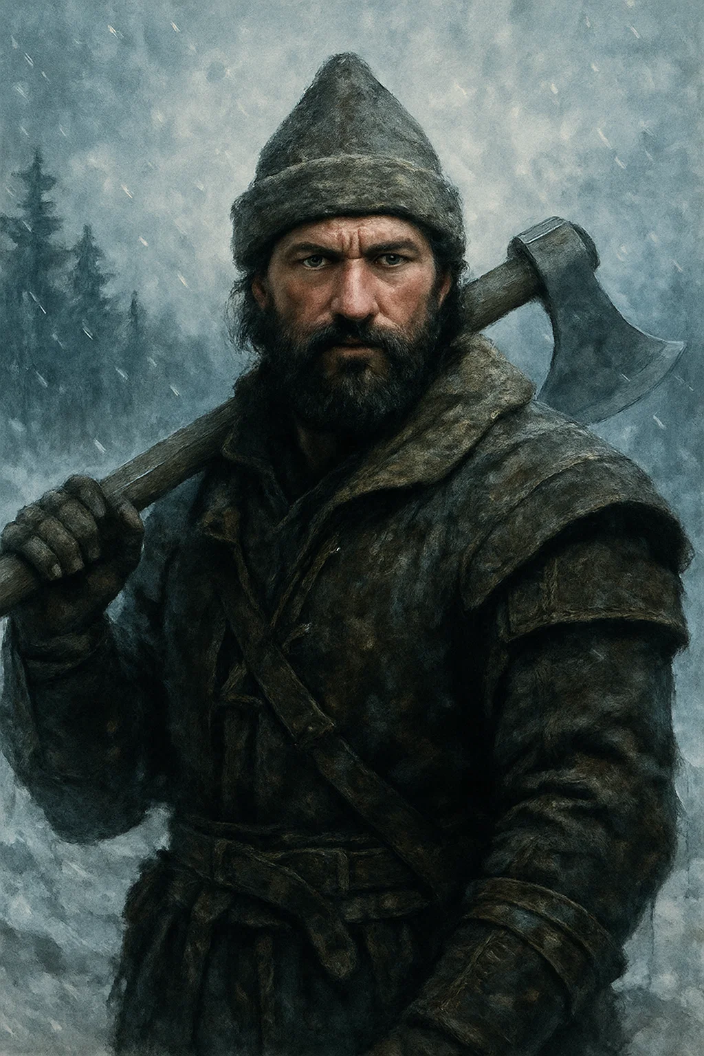 Medieval warrior in snowy forest with axe – historical action series on IPTV Smarters Pro